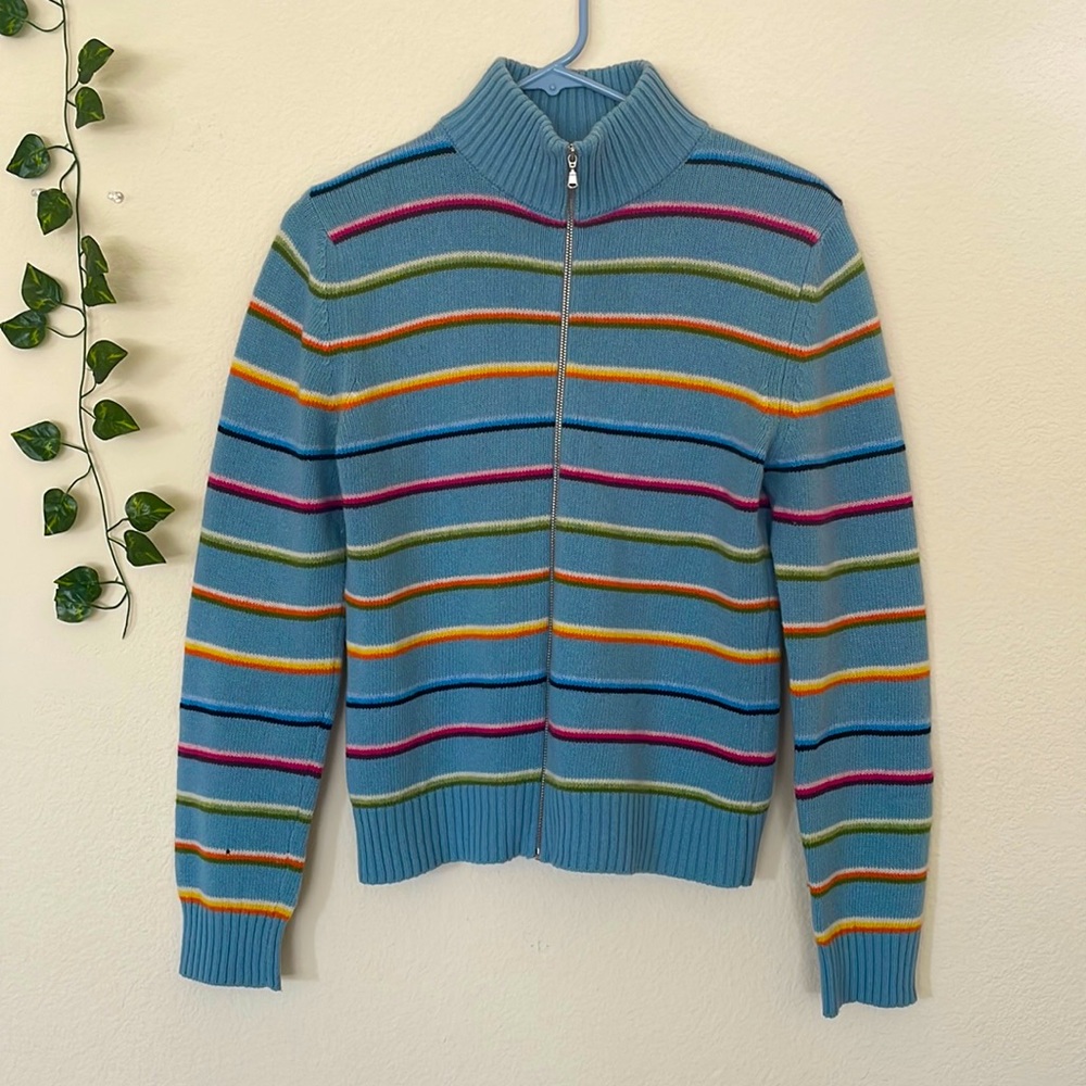 United colors of Benetton wool multicolor striped blue zip up front open sweater